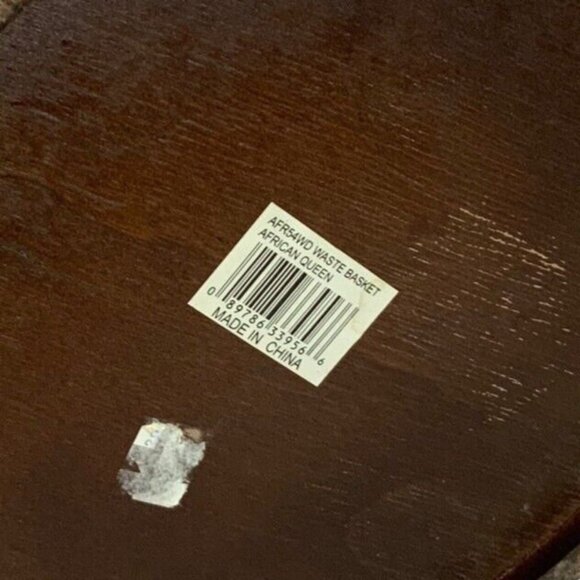 Textured Wooden Waste Basket Echo African Queen Brown Cylinder Trash Can - Picture 7 of 7